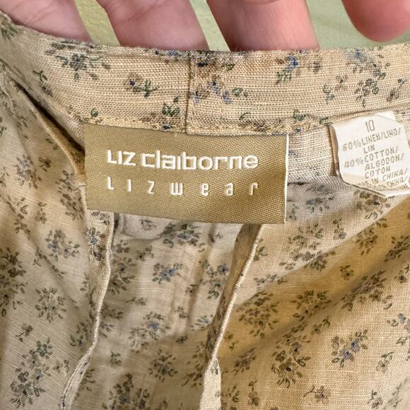 Liz Claiborne Lizwear Maxi Skirt 10 Floral Linen Blend Slit Drawstring Tan NWT - Picture 9 of 11